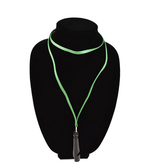 HERMES: Green, Leather & Black Whistle Necklace ow
